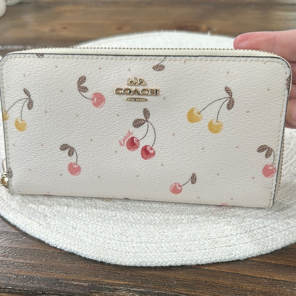 Coach White Cherry Polka Dot Print Full Size Wallet in Like New Condition